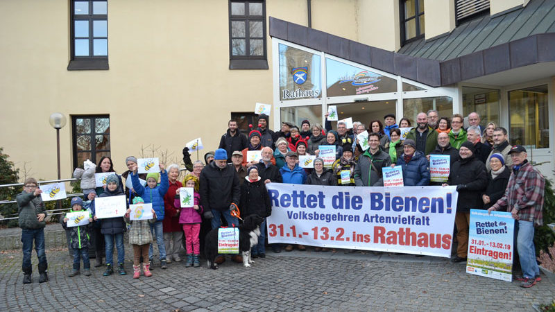 Grüne und Vertreter von ÖDP, BN und anderen vor dem Rathaus in Regenstauf